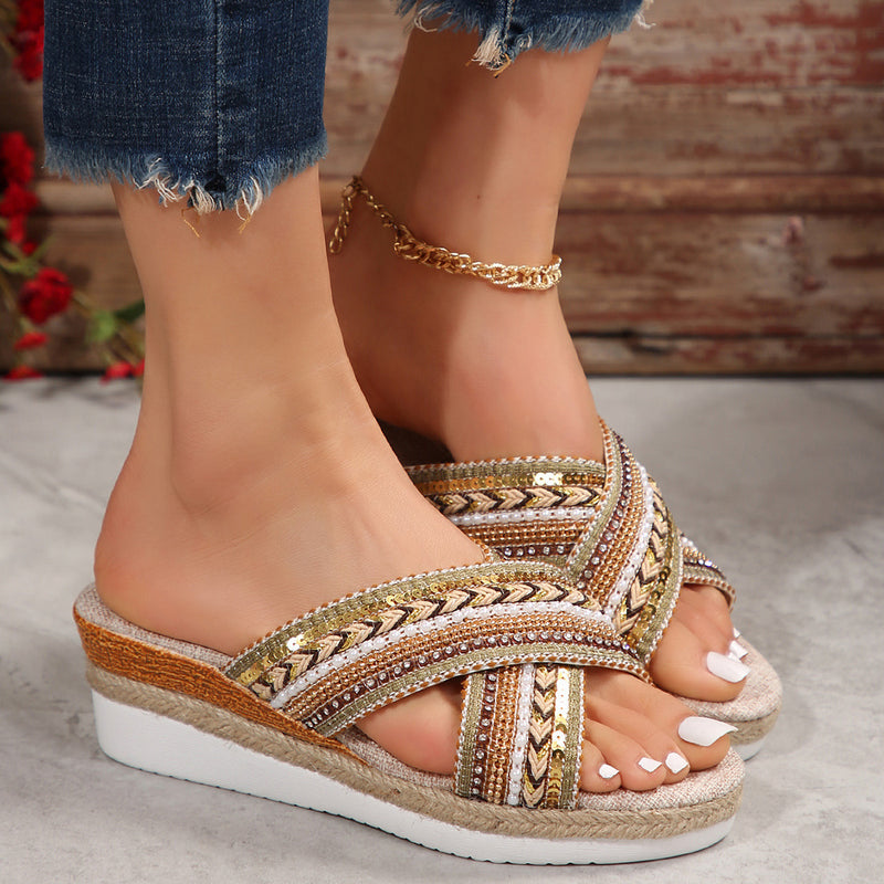 Ethnic Style Cross-strap Sandals