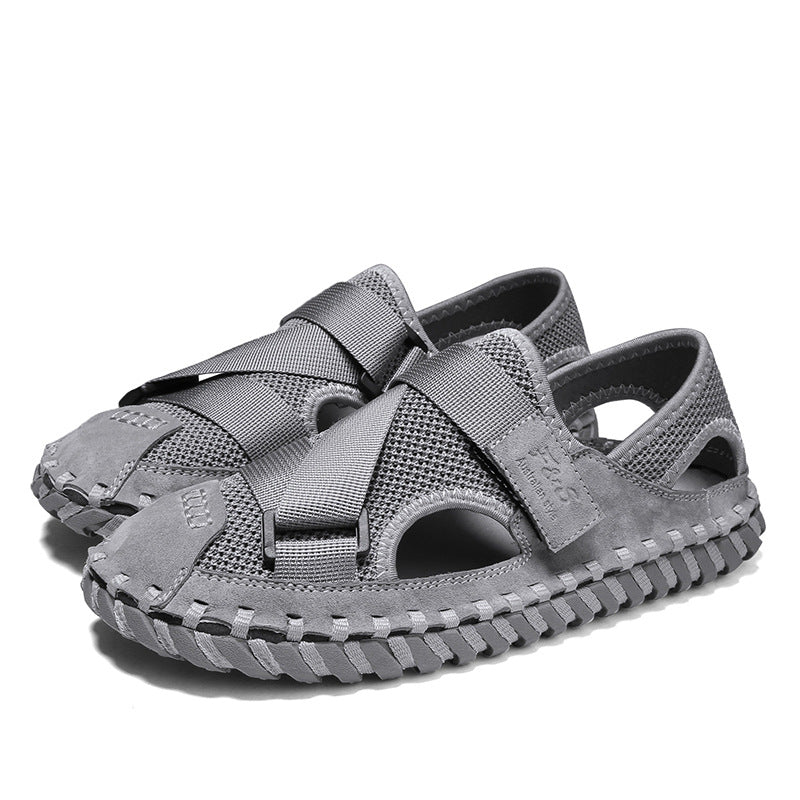 Summer Hollow Men's Soft Bottom Beach Shoes Breathable Mesh Sandals